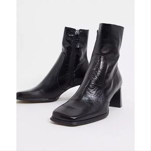 ASOS Roisin premium leather square toe boots in black